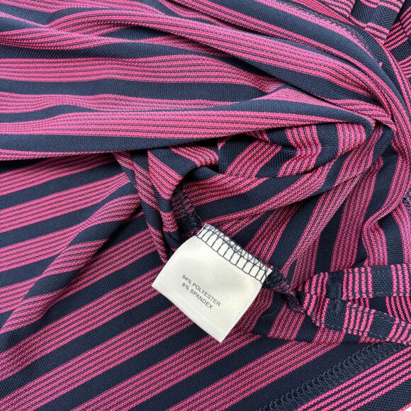 Peter Millar Large Blue Pink Striped Short Sleeve Golf Polo Shirt - Picture 4 of 6